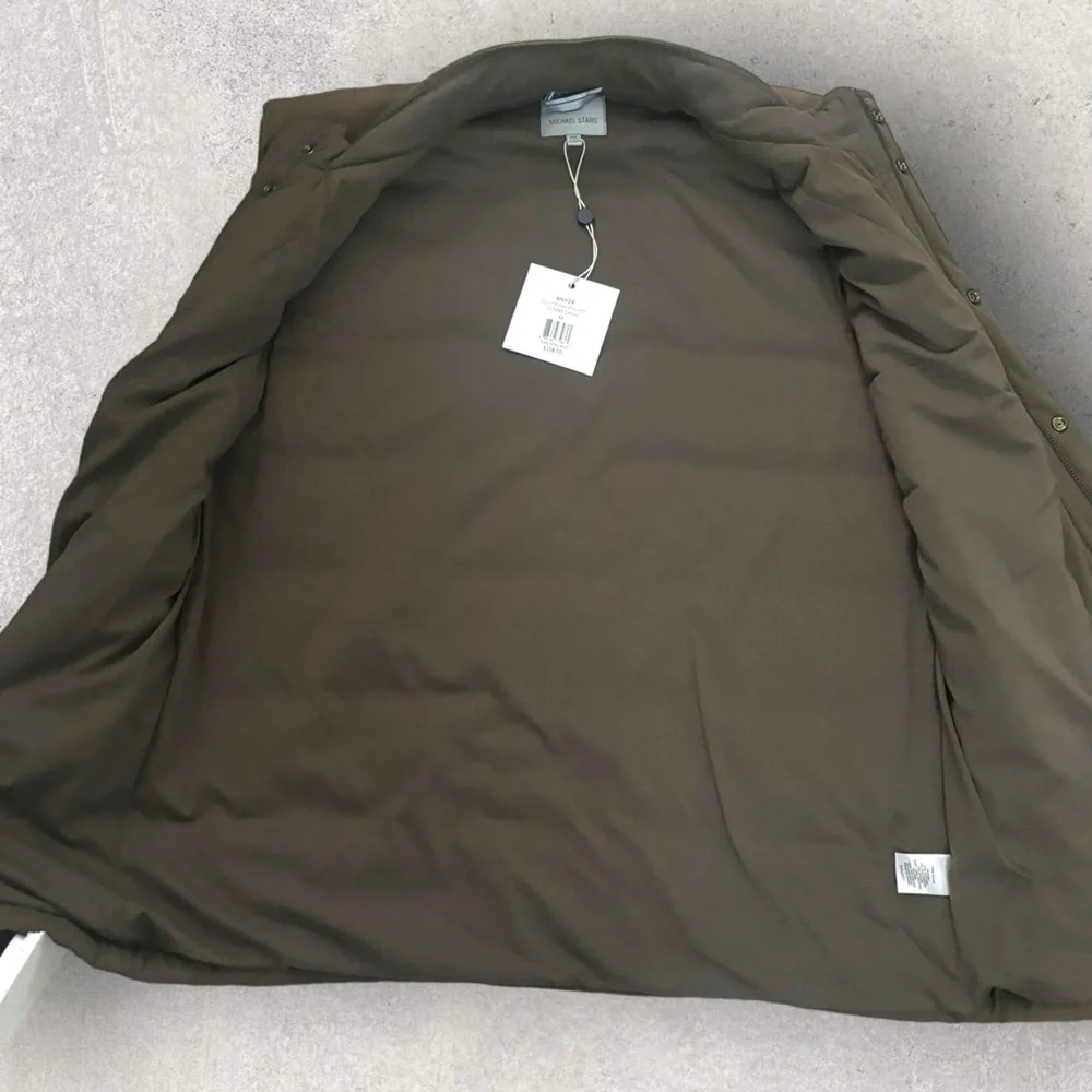 Micheal‎ Stars Quilted Nylon Vest Army Green M Men Sleeveless Fall NWT College